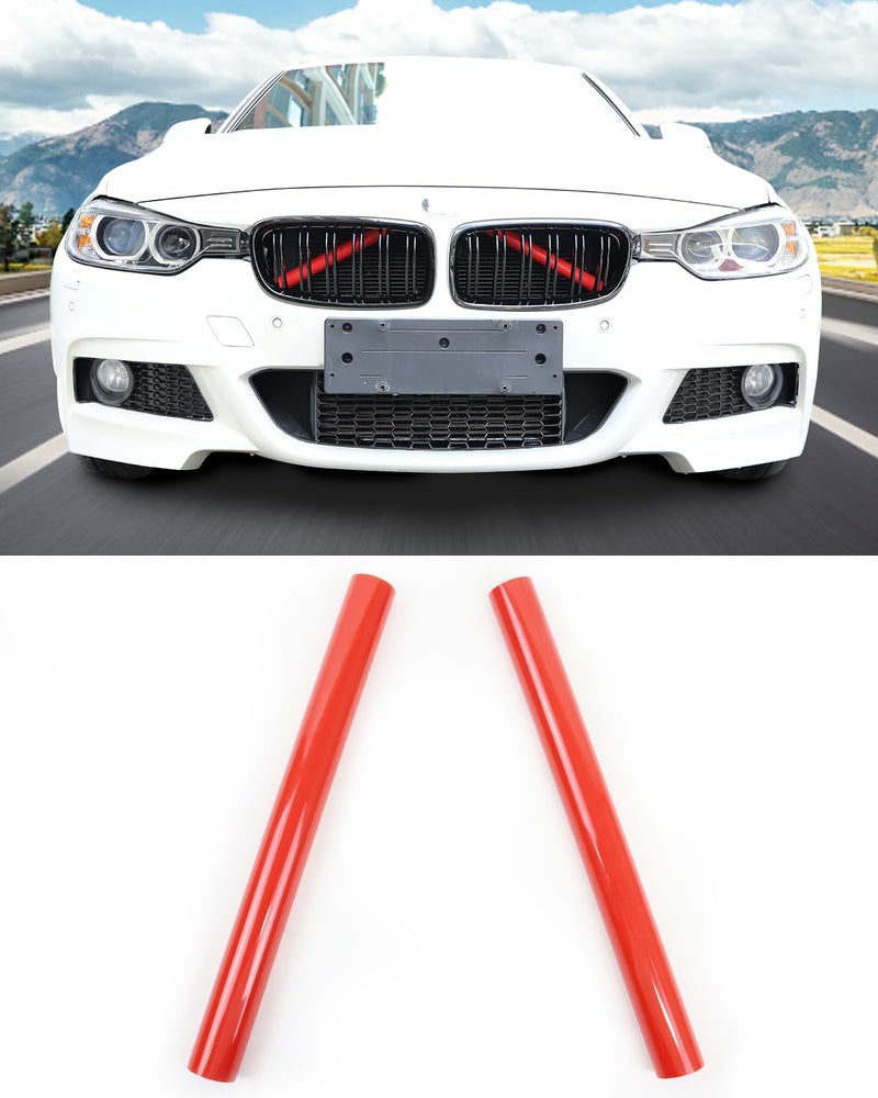 SHSBSCAR إدخالات شبكة M-Sport V Brace مع شرائط تزيين، متوافقة مع BMW 3/4 سلسلة F30 F32 320 328i 330 335 428 435 تزيين شبكة أمامية (أحمر-F30) - Image 1